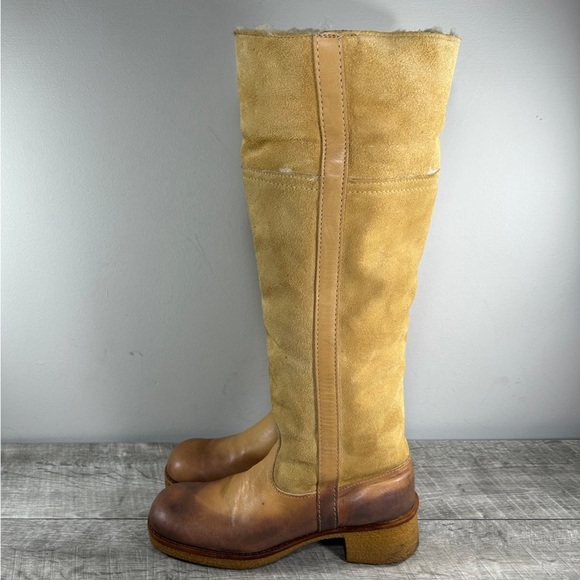 Vintage Shearling Wool Women’s Brown Campus Riding Winter Snow Leather Boots - Picture 5 of 9